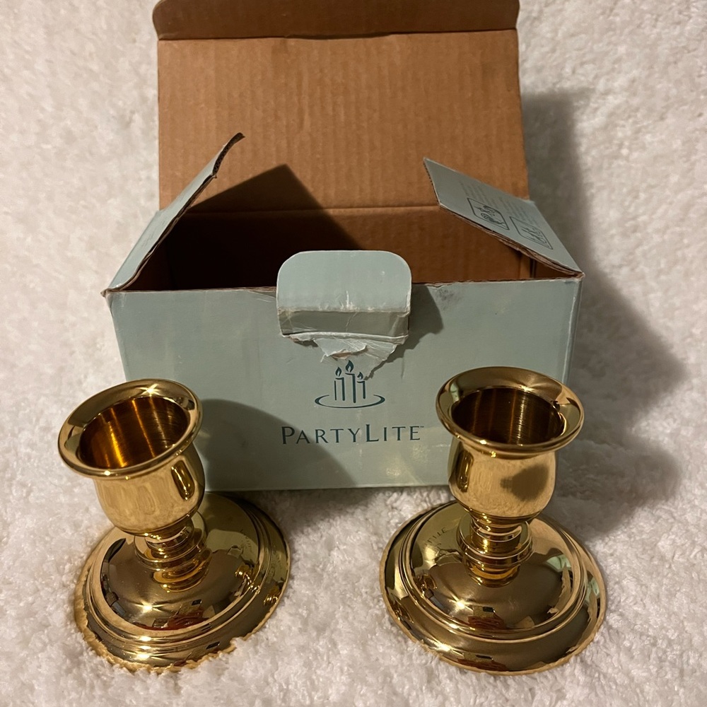 PartyLite brass candle holders with box NWOT